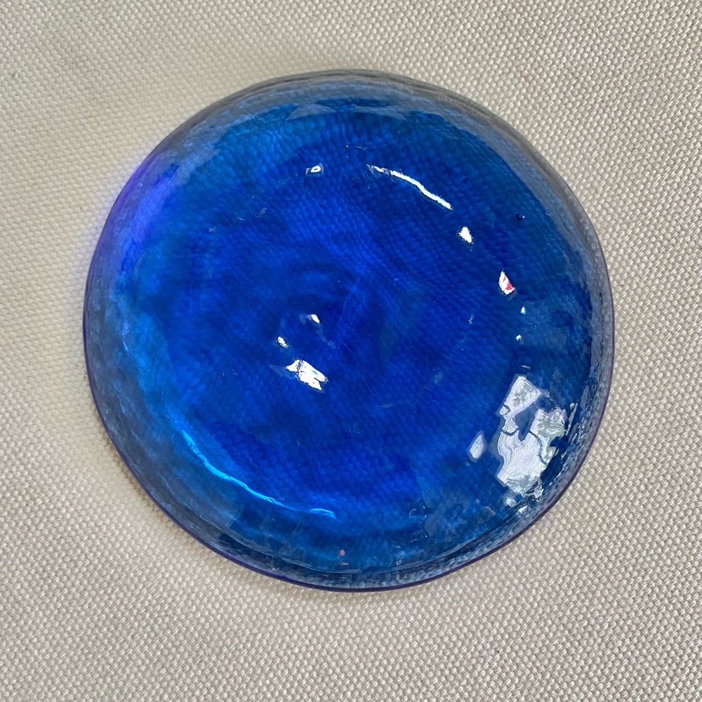 FIRE AND LIGHT Cobalt Recycled Glass Candle Stand Disc Paperweight 4.5”